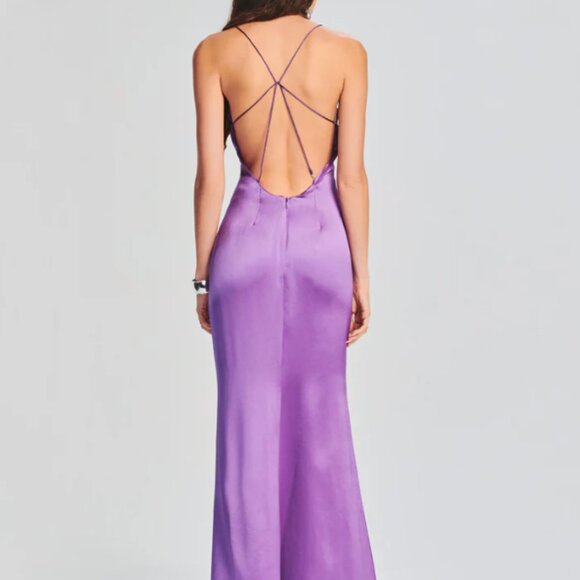 NWT RETROFETE Lucinda Orchid 90s Satin Square Neck Sleeveless Open Back Gown XS - Picture 3 of 7